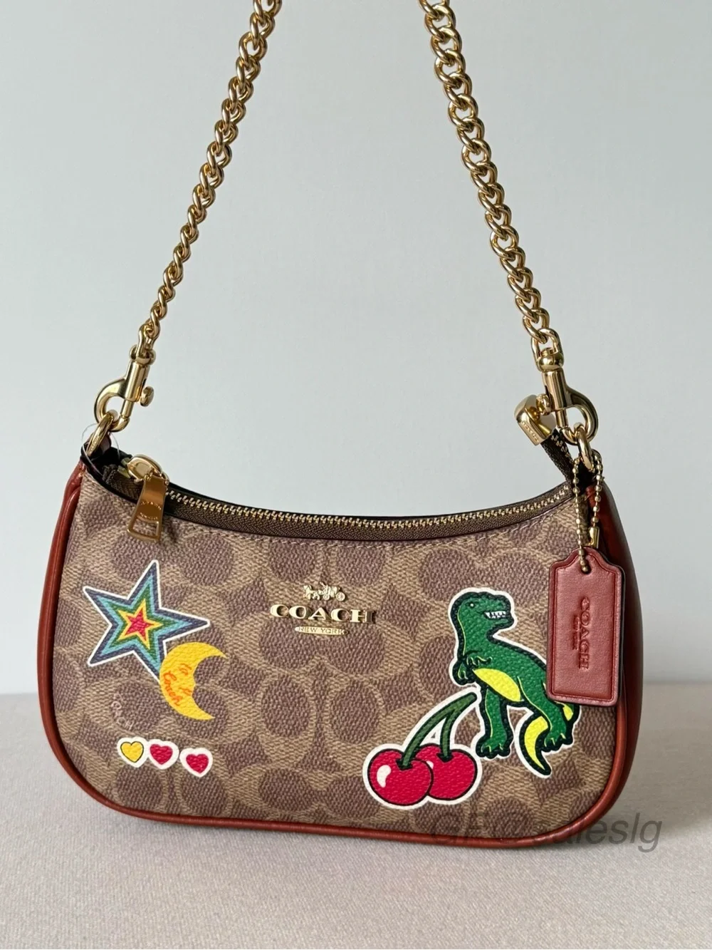 NWT Coach Teri Mini Shoulder & Crossbody Bag With Sticker Print  Tan CW32